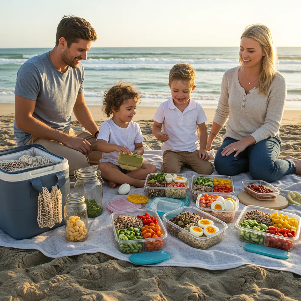 clean eating beach meal prep picnic scene