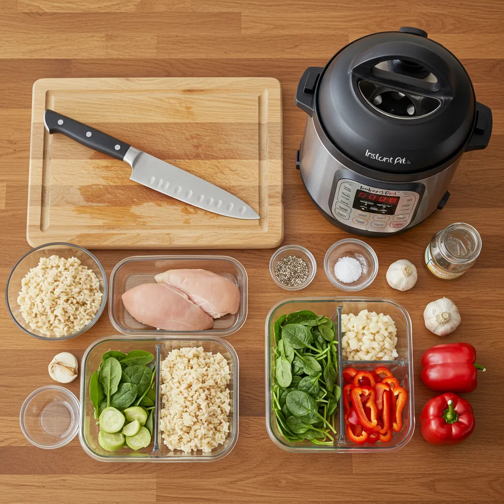 healthy meal prep equipment and ingredients