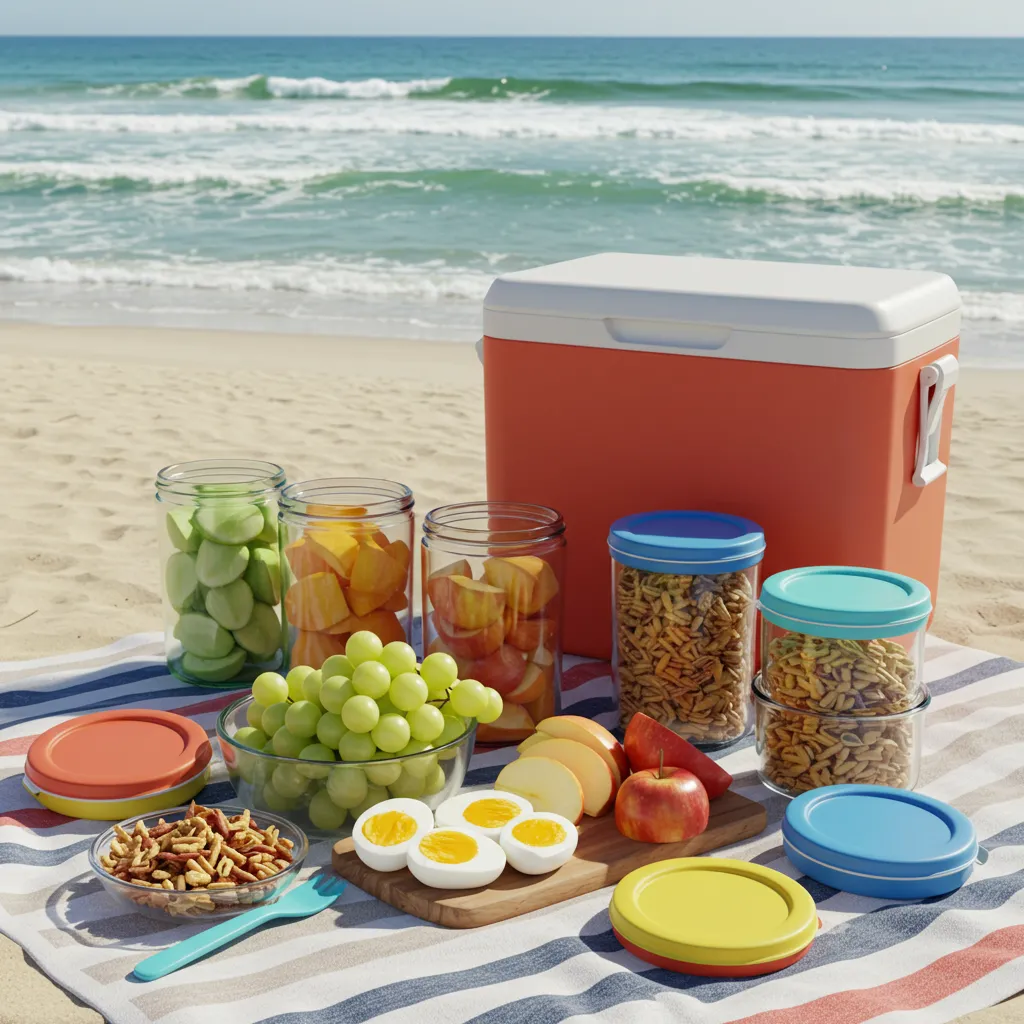 Healthy snacks for the beach meal prep on a picnic blanket