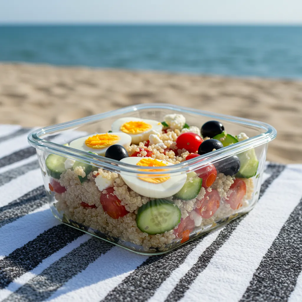 Mediterranean organic beach meal in container