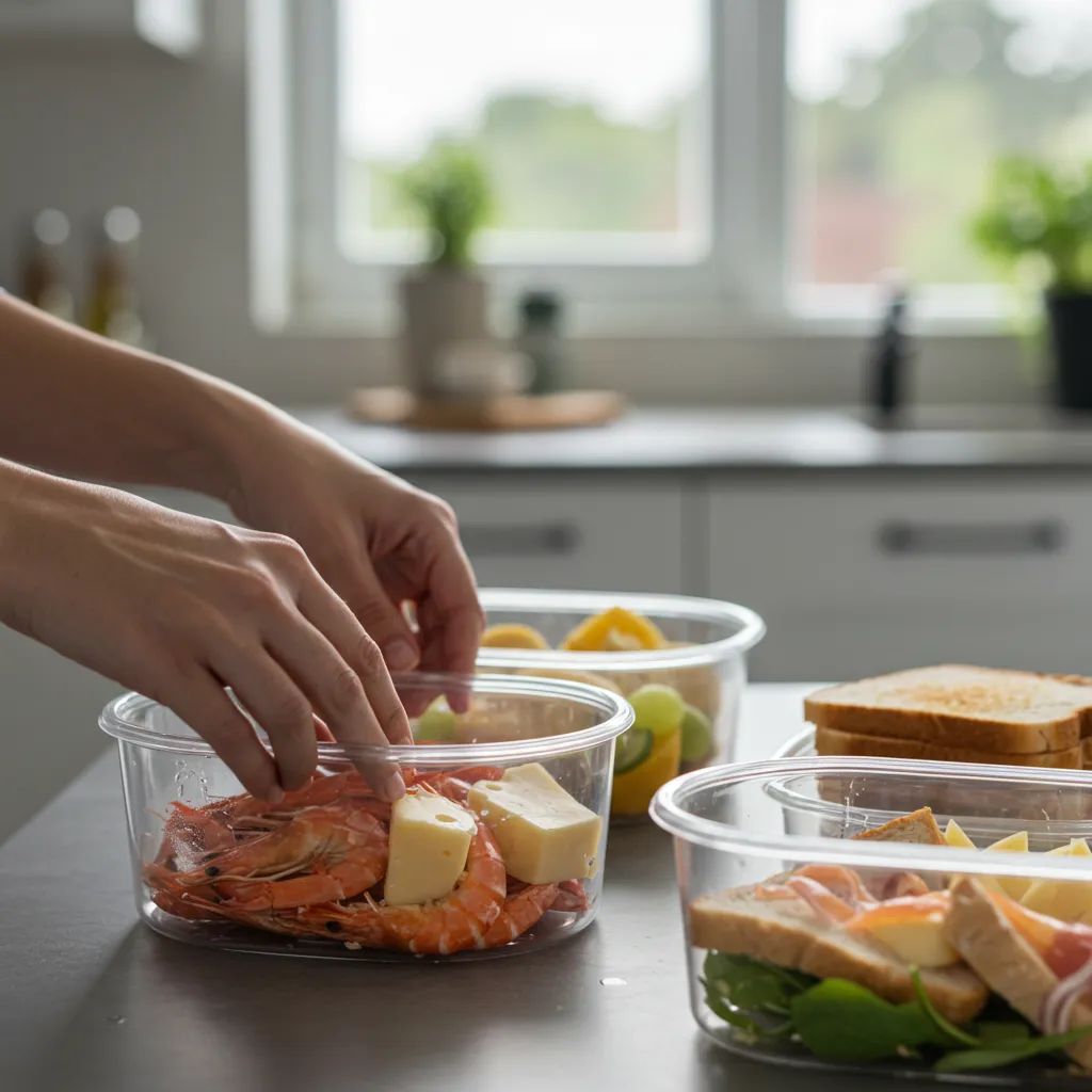 Fresh ingredients packed into airtight containers for beach cooler