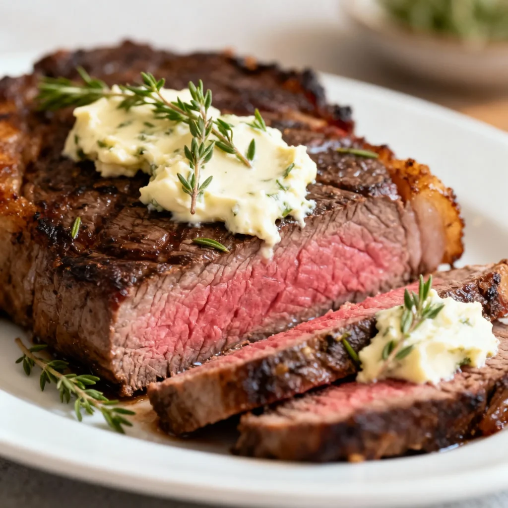 Sliced oven steak with butter and herbs resultat